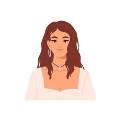 Portrait of a young attractive woman in a casual clothes. hand drawn illustration