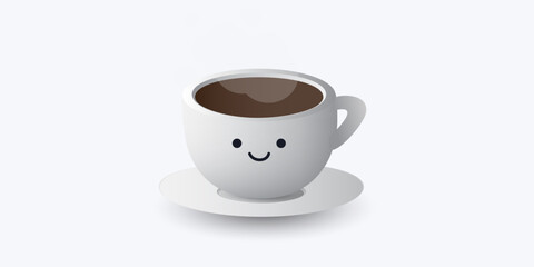 Cup Full of Coffee with Cute Smiling Face - Design Template on Light Wide Scale Background - Vector Illustration