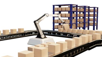 Arm Robot AI manufacture Box product Object for manufacturing industry technology Product export and import of future For Products, food, cosmetics, apparel warehouse mechanical future technology