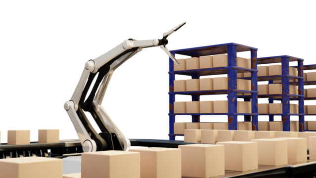 Arm Robot AI manufacture Box product Object for manufacturing industry technology Product export and import of future For Products, food, cosmetics, apparel warehouse mechanical future technology