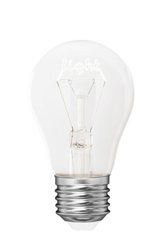 Light bulb, isolated, glowing yellow light bulb, filament inscription - light, business idea concept.