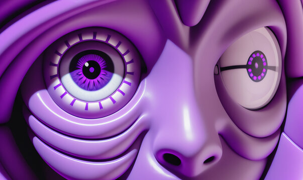 The head of an alien creature awakens the concept of artificial intelligence, Technologies of our future, artificial intelligence Generative AI.