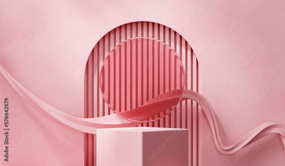 Aufkleber pastel pink podium platform mock up product display showcase 3d rendering