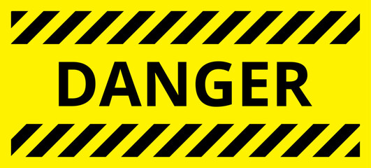 Various black and yellow warning signs with diagonal lines. Attention, danger or caution sign, warning banner, road shield.