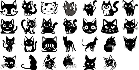 set of black silhouettes of cats