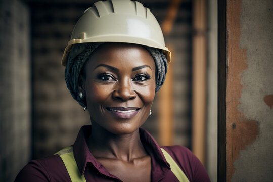 Generative ai portrait black architect construction worker woman smiling confident
