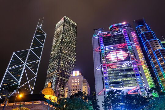 香港 中環（セントラル） 高層ビル群 夜景（2018年12月7日）