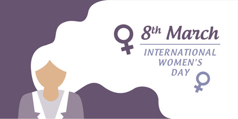 happy womens day 8th march woman with long hair