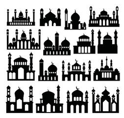 Silhouette set of Arabic minaret arabian black mosque muslim