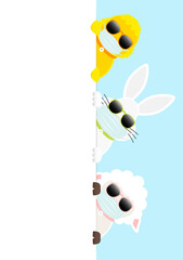 Küken, Weißer Osterhase & Schaf Maske Sonnenbrille Karte Vertikal Himmel