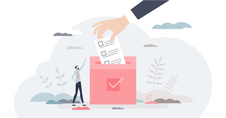 Fototapeta na wymiar Election and voting with citizens choice in referendum tiny person concept, transparent background.Democracy process with community decision counting campaign illustration.
