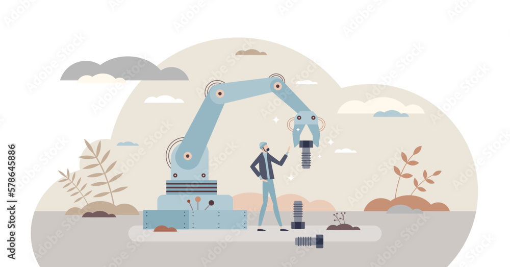 Poster mechatronics engineering as mechanic and electronic tech tiny person concept, transparent background