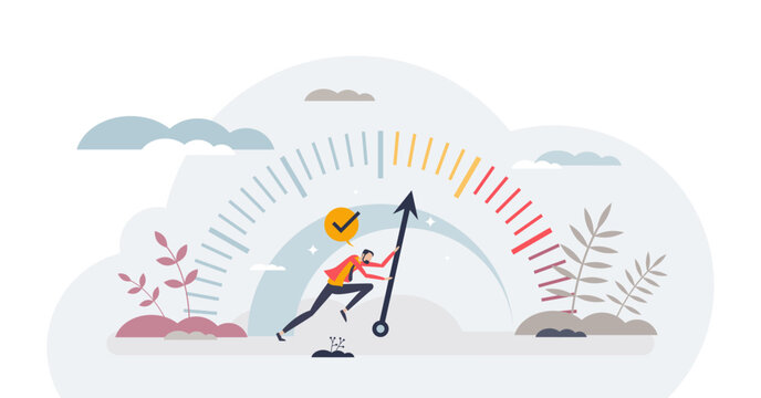 KPI or key performance indicator as success measurement tiny person concept, transparent background. Business company plan or goal achievement evaluation and assessment illustration.