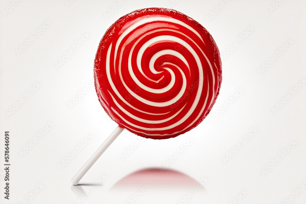Poster a single red lollipop against a white background. clipping path enabled. generative ai
