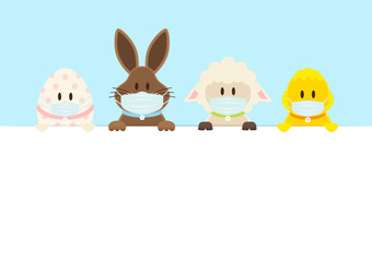 Osterei, Osterhase, Schaf & Küken Maske Karte Himmel