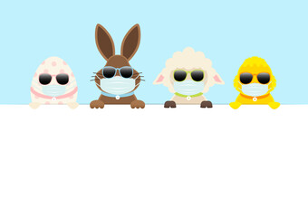 Obraz premium Osterei, Osterhase, Schaf & Küken Maske Sonnenbrille Karte Himmel