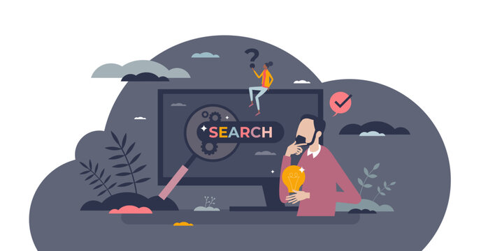 Search engine optimization or SEO service for web ranking tiny person concept, transparent background. Marketing tool with website traffic development and boost with keywords illustration.