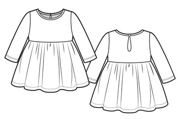 Girls long sleeves dress , fashion technical draw.