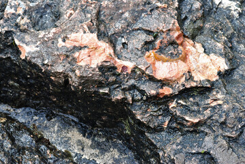 Close Up of Textured Surface of Natural  Rock with Minerals 