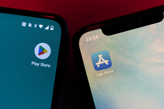 Google play store and Apple app store on Android and Apple Iphone smartphones.