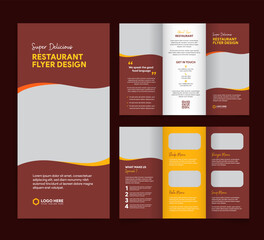 Modern food tri-fold brochure and menu design template. Tri-fold restaurant food menu brochure design template.