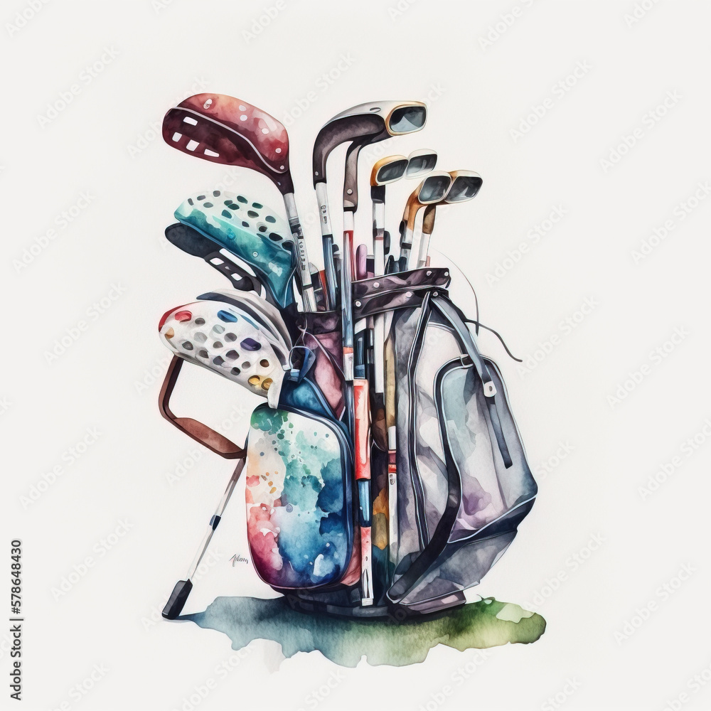 Wall mural Watercolor of vintage golf bag on white background created with Generative AI technology