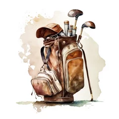 Tuinposter Watercolor of vintage golf bag on white background created with Generative AI technology © Inmaculada