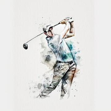 Watercolor painting of a golfer's full swing created with Generative AI technology