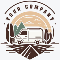 Vector Logo for delivery companies with truck on the road