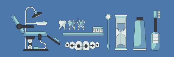 Set Collection Dental Care With Blue Background
