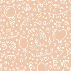 Fototapeten Happy Birthday seamless pattern with hand drawn doodles. Cute design for textile, wallpaper, wrapping paper. © Anna