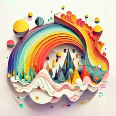 rainbow color abstract background with mountains illustration art. Generative AI