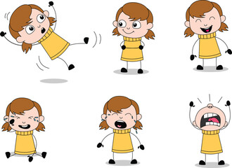 Vector images of cartoon girls in various cool poses