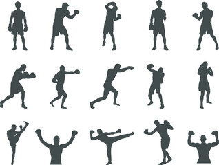 Boxing silhouettes, Boxing silhouette set, Boxers silhouettes, Boxing SVG, Boxing vector -V02