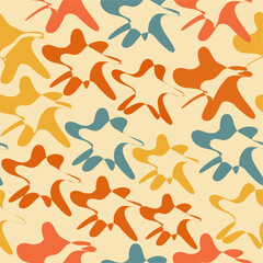 Pattern. Pointed shining stars composition, pop art groovy ornament 70s flat star for print, vector illustration. Design for paper, print, fabric, wallpaper, packaging, textile