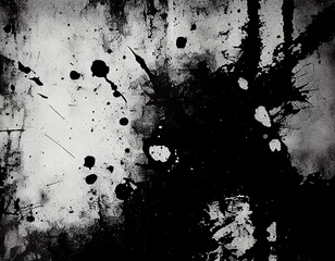 Black and white dirt, grunge concrete wall texture, splashes of dust and scratches, paint streaks