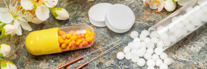  alternative medicine and care with herbal pills and acupuncture