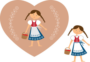 Small girl dressed in folklore costume with ornaments. Vector illustration. Isolated. - 578651018