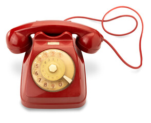 Old red rotating dial telephon