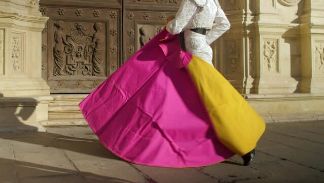 Bullfighter moves in Seville, Spain
