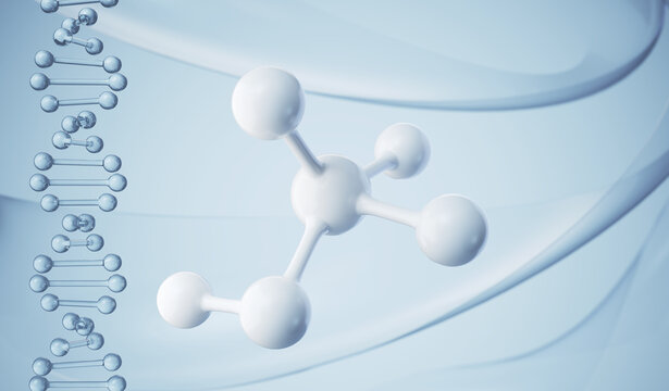 white molecule or atom, Abstract Clean structure for Science or medical background, 3d render.