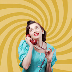 Happy vintage style woman having a phone call