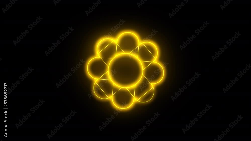 Poster twirling golden glowing colored flower for circular shaped logo animation. animated floral loopable 