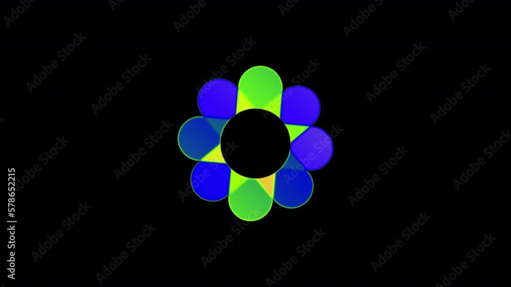 Poster colorful psychedelic twirling flower for circular shaped logo animations. animated floral loopable a