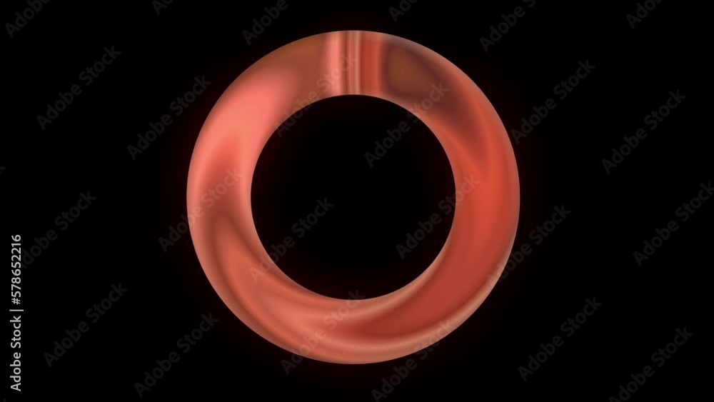 Poster seamless loop rotating copper colored ring on black background. circular shaped logo animation