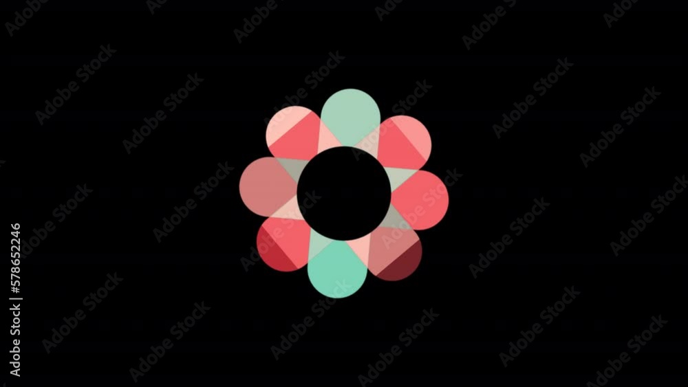 Poster colorful retro colored twirling flower for circular shaped logo animations. animated floral loopable