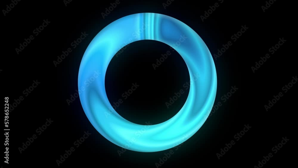 Poster seamless loop rotating azure colored ring on black background. circular shaped logo animation