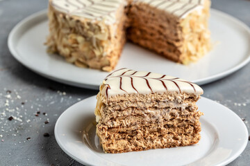 cake with caramel. Piece of delicious cake with caramel