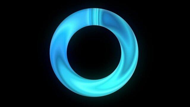 Seamless loop rotating azure colored ring on black background. Circular shaped logo animation
