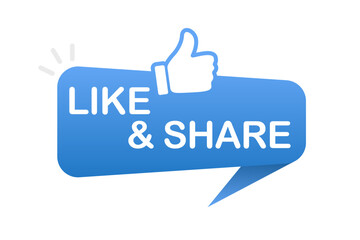 Like and share blue speech bubbles. Like and Share icon. Social symbol in flat style. banner. Modern round label with thumbs up. Vector illustration